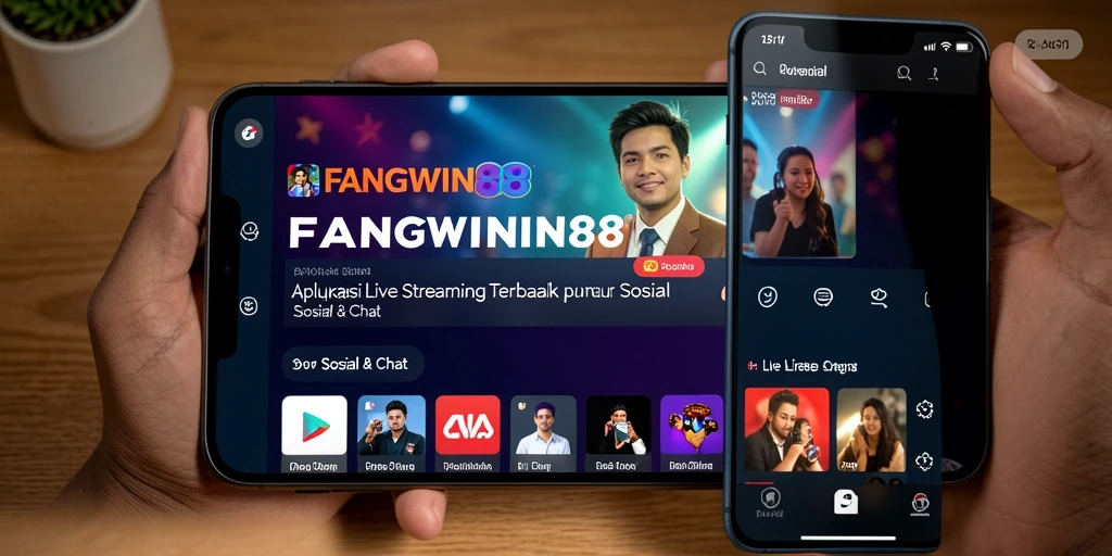 Tampilan antarmuka aplikasi FANGWIN88 saat Live Streaming dengan fitur interaksi langsung.