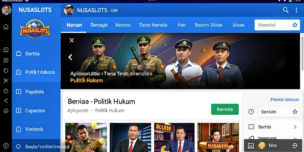 Antarmuka NUSASLOTS menampilkan berita politik dan hukum terbaru.